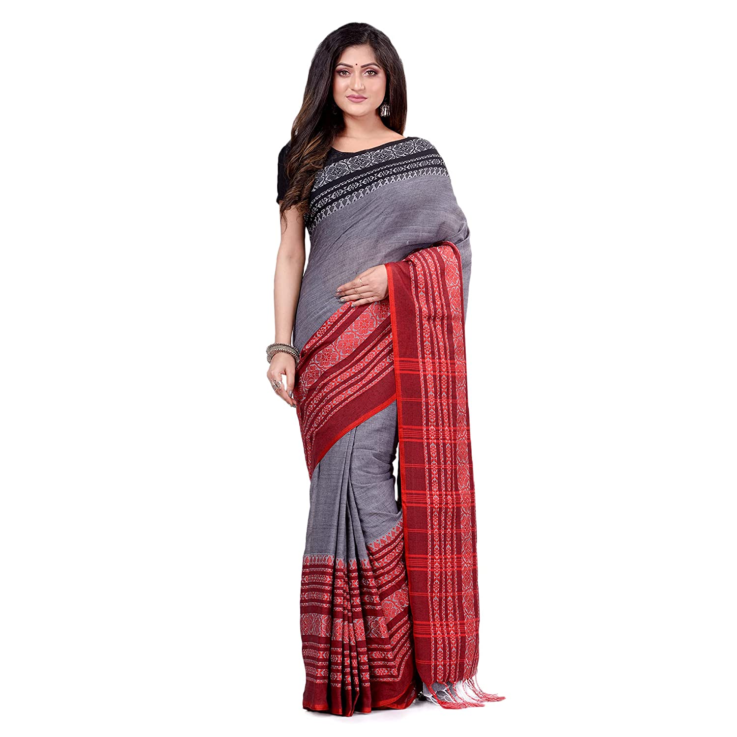 Desh Bidesh Women's Traditional Bengali Bengamuri Pure Handloom Cotton Saree With Blouse Piece - Distacart