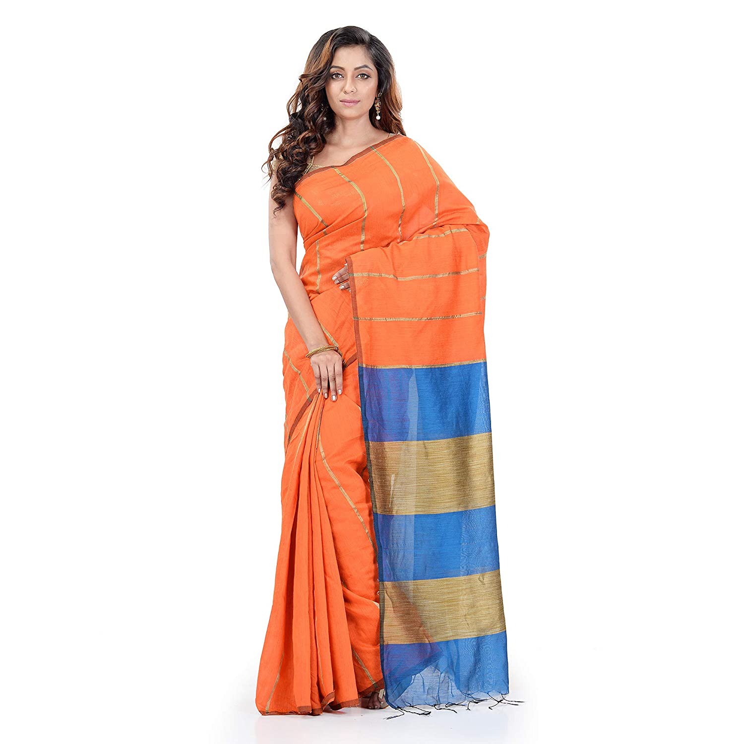 Desh Bidesh Women's Cotton Silk Bengal Half-Half Ghicha Handloom Woven Saree With Blouse Piece - Distacart