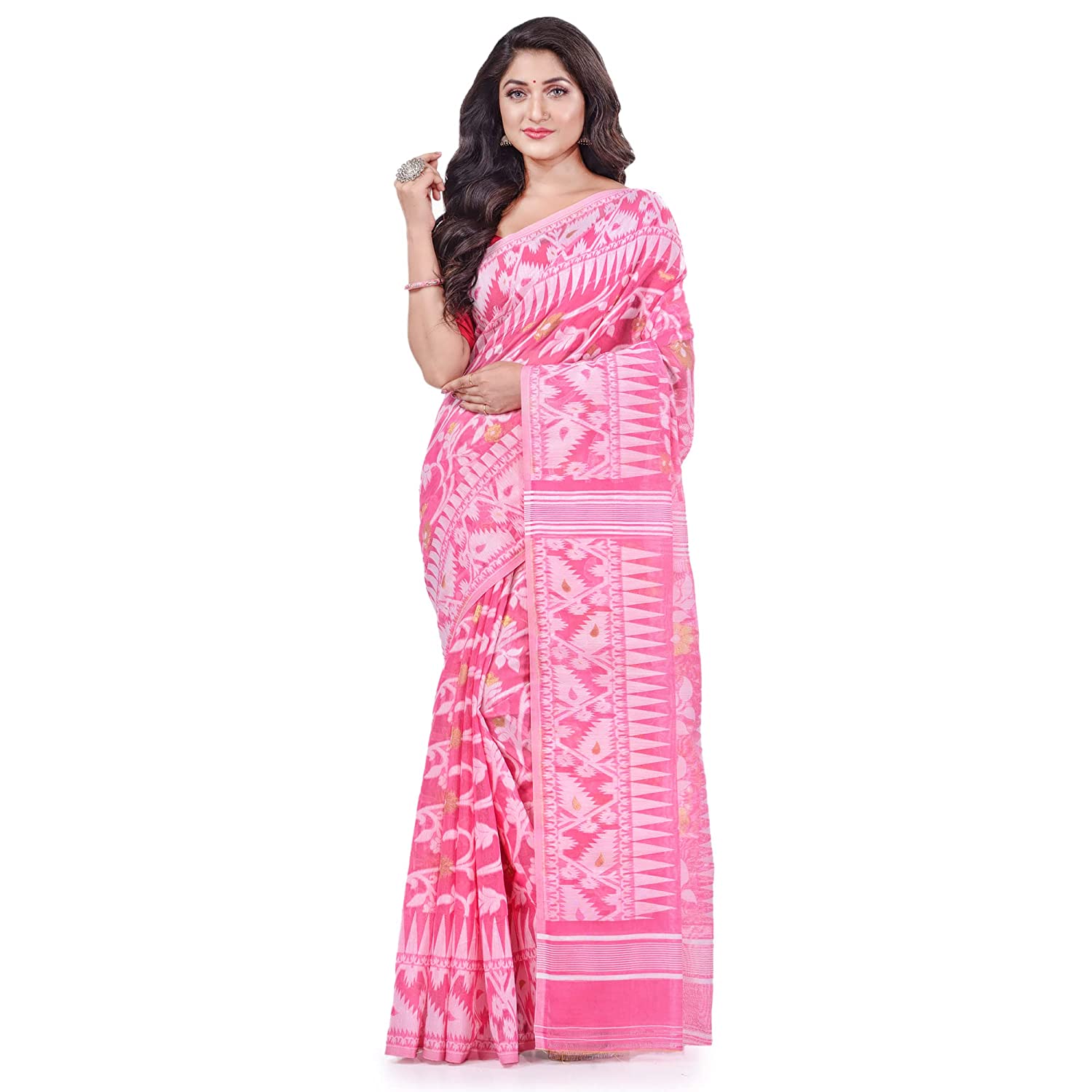 Desh Bidesh Bengal Cotton Tant Women's Bengal Handloom Tant Soft Dhakai Jamdani Cotton Saree Whole Body Design - Distacart