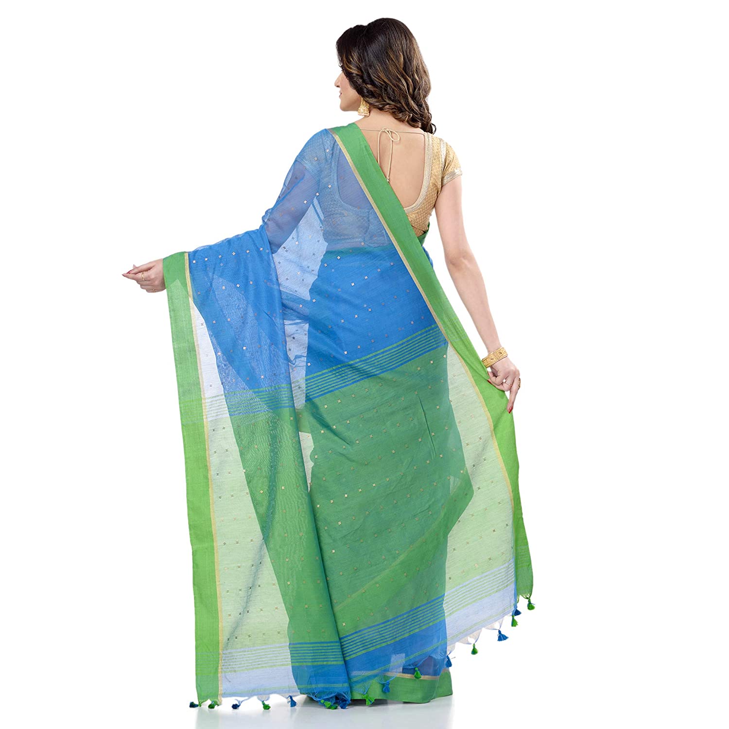 Desh Bidesh Women's Tant Silk Handloom Cotton Saree Sequence Work With Blouse Piece - Distacart
