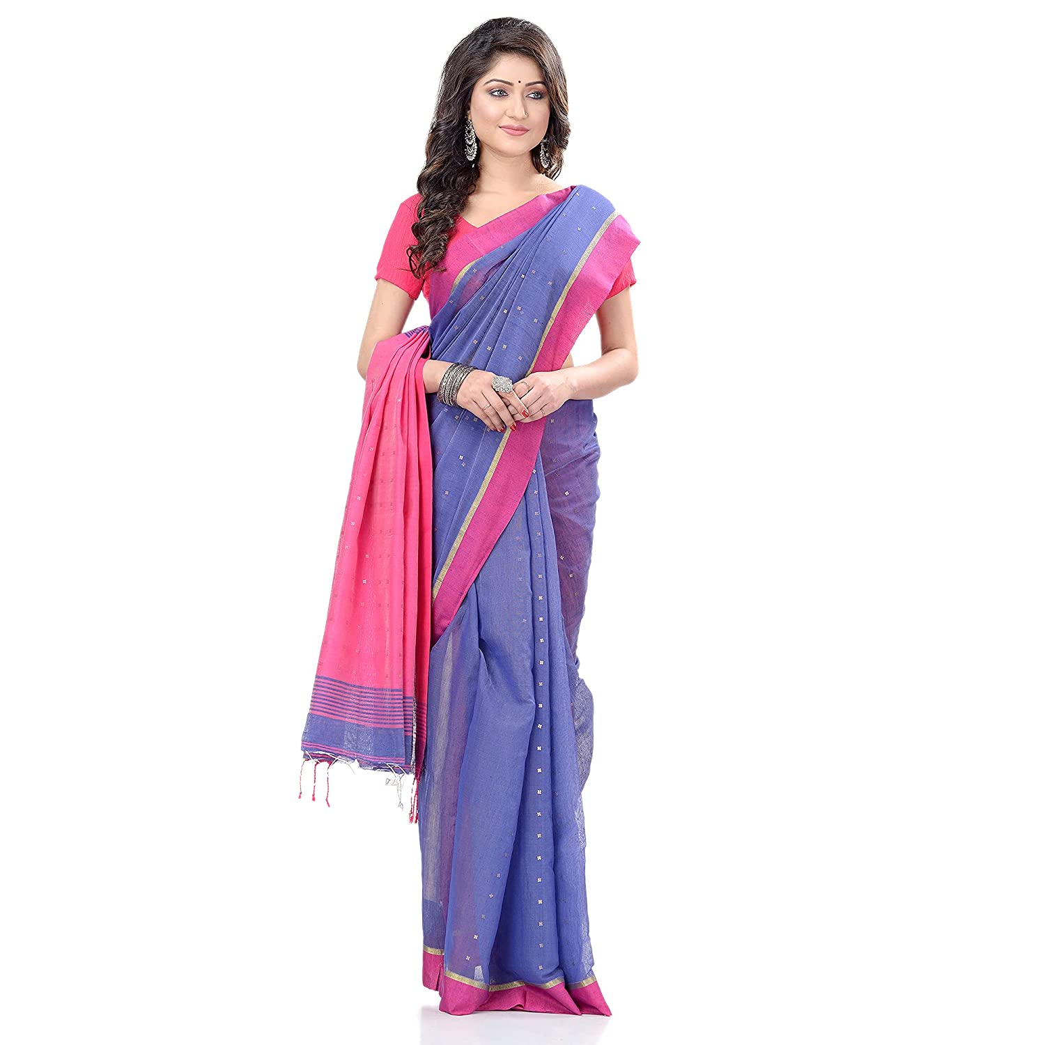 Desh Bidesh Women's Tant Silk Handloom Cotton Saree Sequence Work With Blouse Piece - Distacart