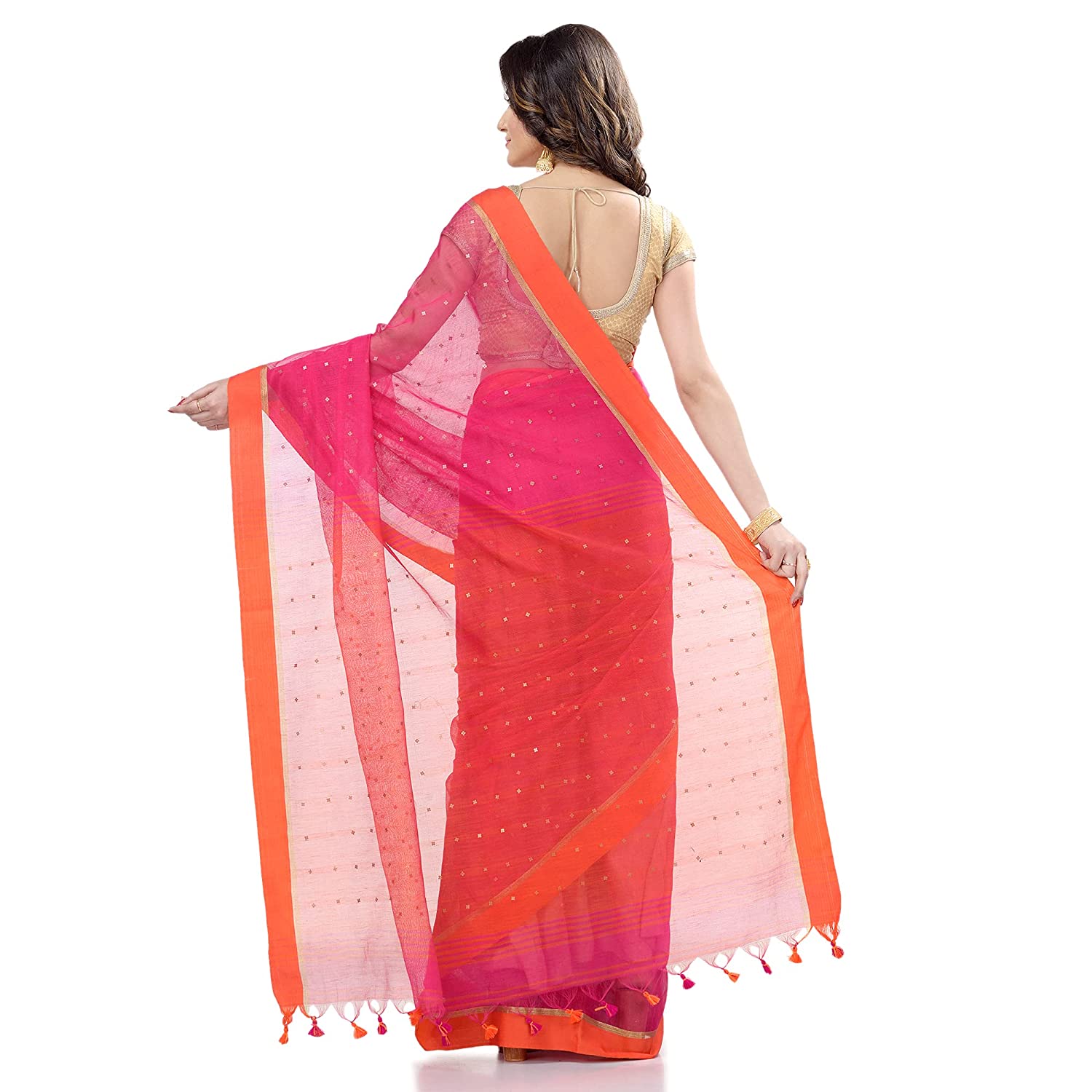 Desh Bidesh Women's Tant Silk Handloom Cotton Saree Sequence Work With Blouse Piece - Distacart