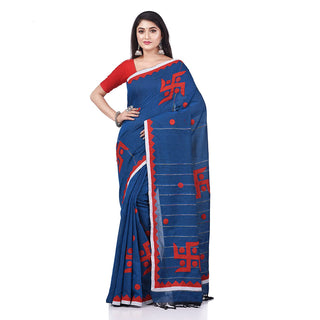 Desh Bidesh Women's Bengali Khesh Pure Cotton Handloom Saree Swastik Designed With Blouse Piece - Distacart
