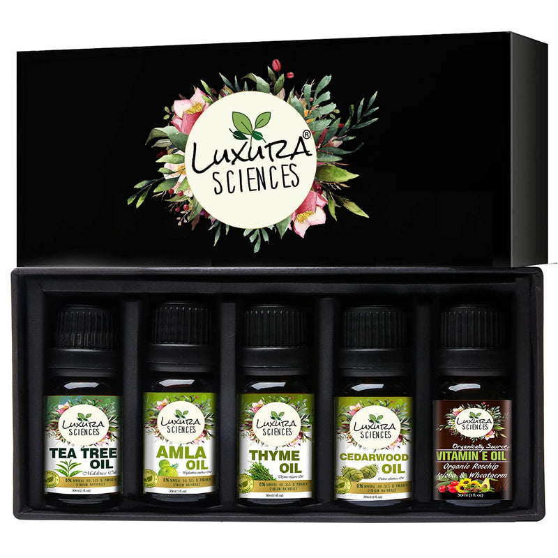 Luxura Sciences Organic Essential Oil Anti Dandruff - Tea Tree Oil, Thyme Oil, Amla Oil, CedarWood Oil, Vitamin E Oil - Distacart