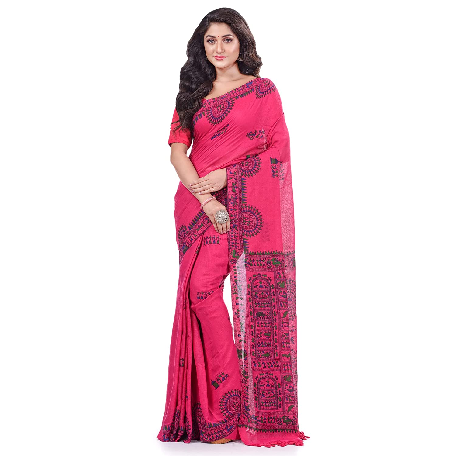 Desh Bidesh Women's Pure Cotton Tribal Art Warli Printed Designer Handloom Saree With Blouse Piece - Distacart