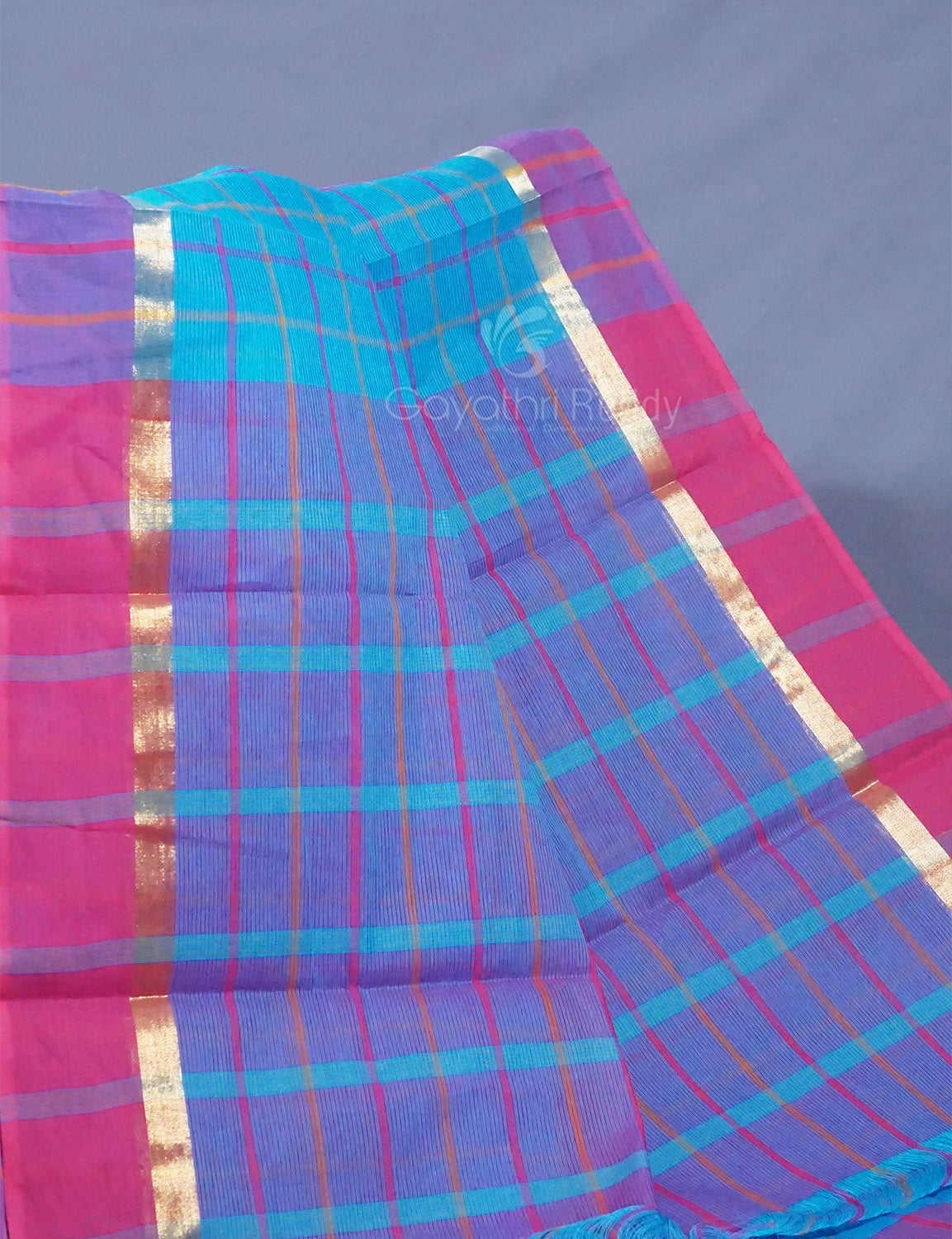 Dual Shade of Sky Blue And Purple Pure Mangalgiri Cotton By Gayathri Reddy Designer Studio - Distacart
