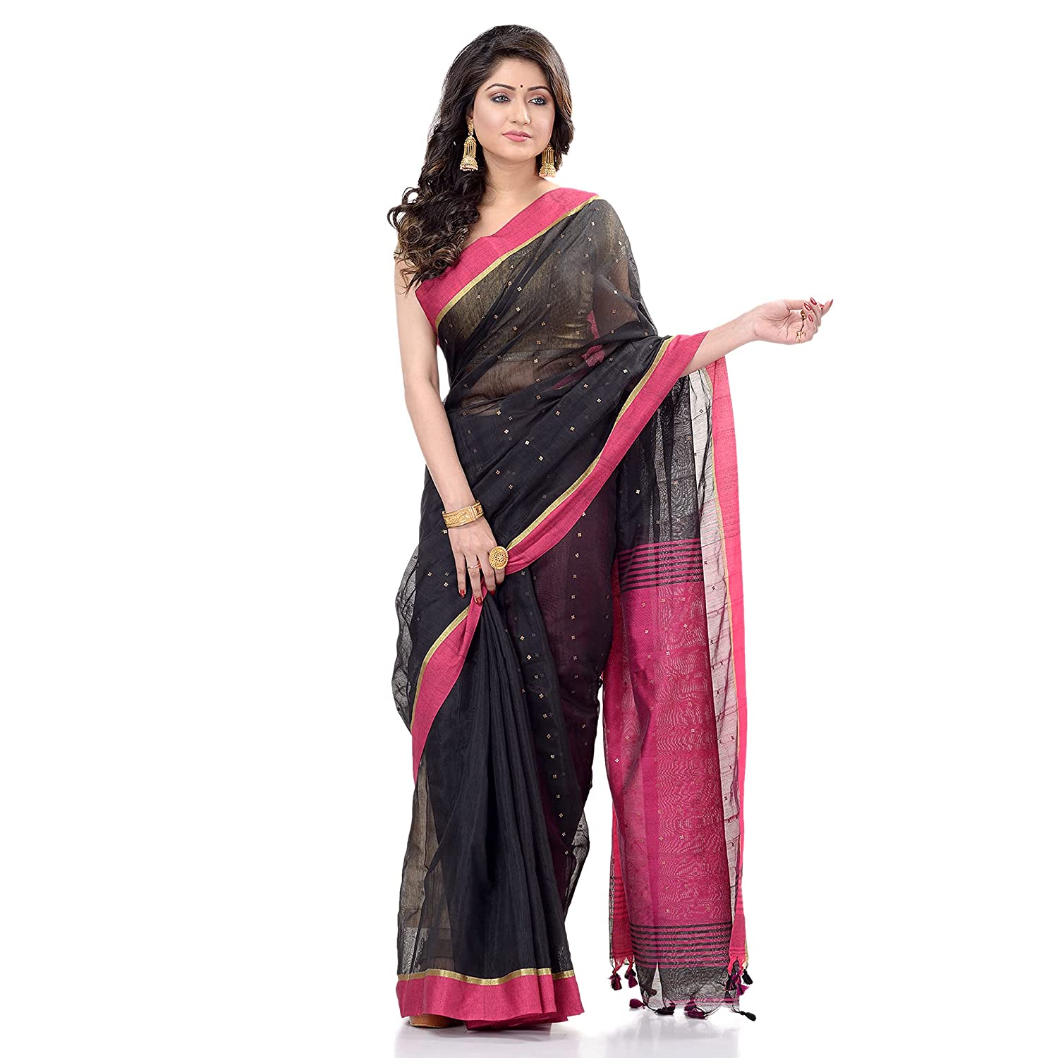 Desh Bidesh Women's Tant Silk Handloom Cotton Saree Sequence Work With Blouse Piece - Distacart