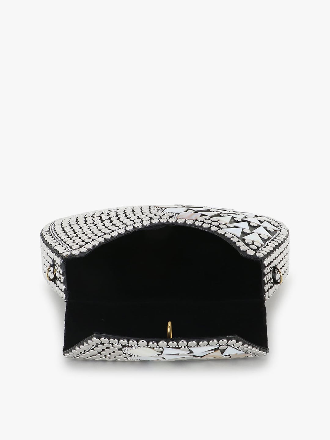 Anekaant Silver-Toned & Black Embellished Half Moon Clutch - Distacart