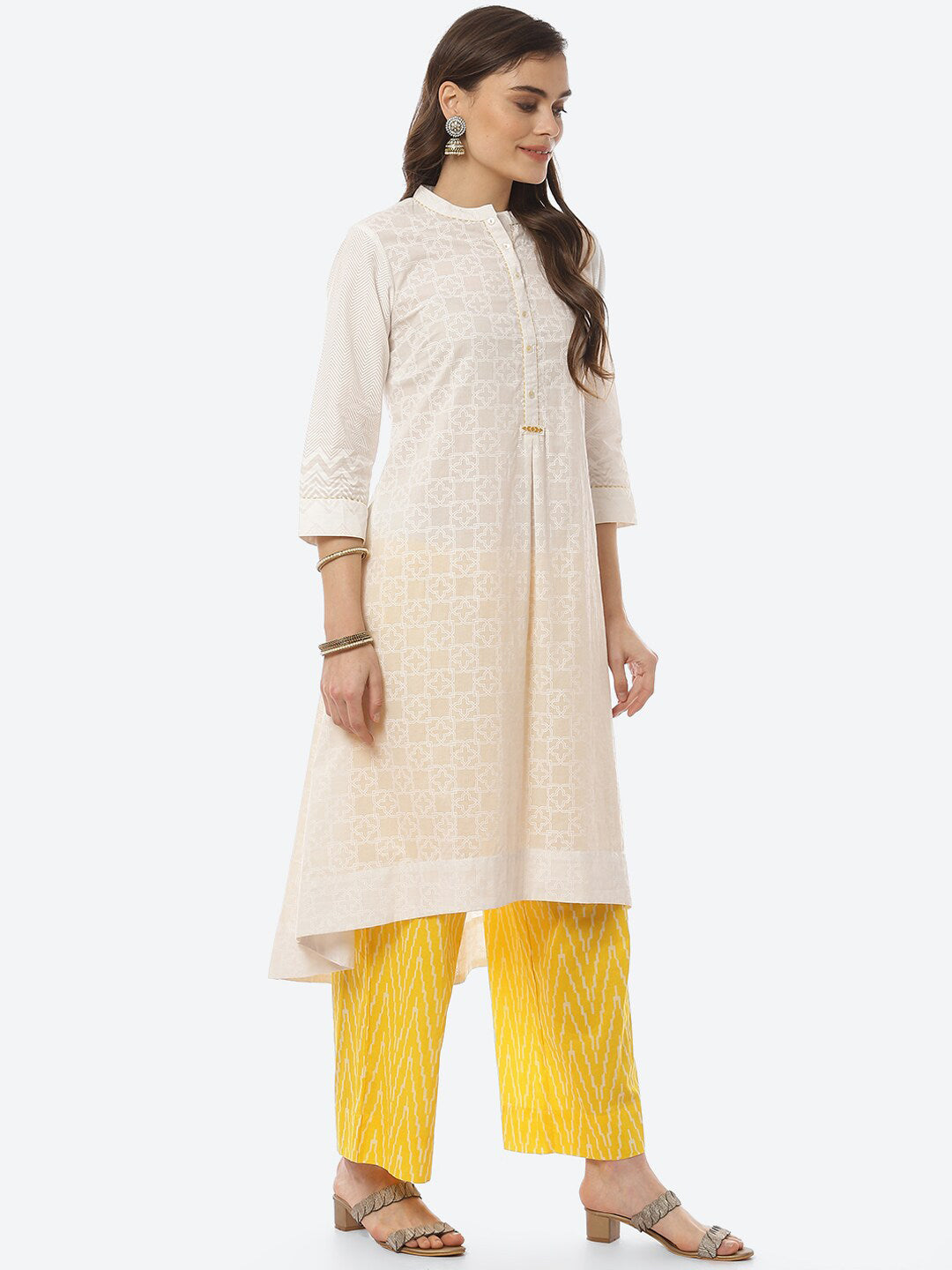 Biba Women Off White Printed Pure Cotton Kurta with Palazzos - Distacart