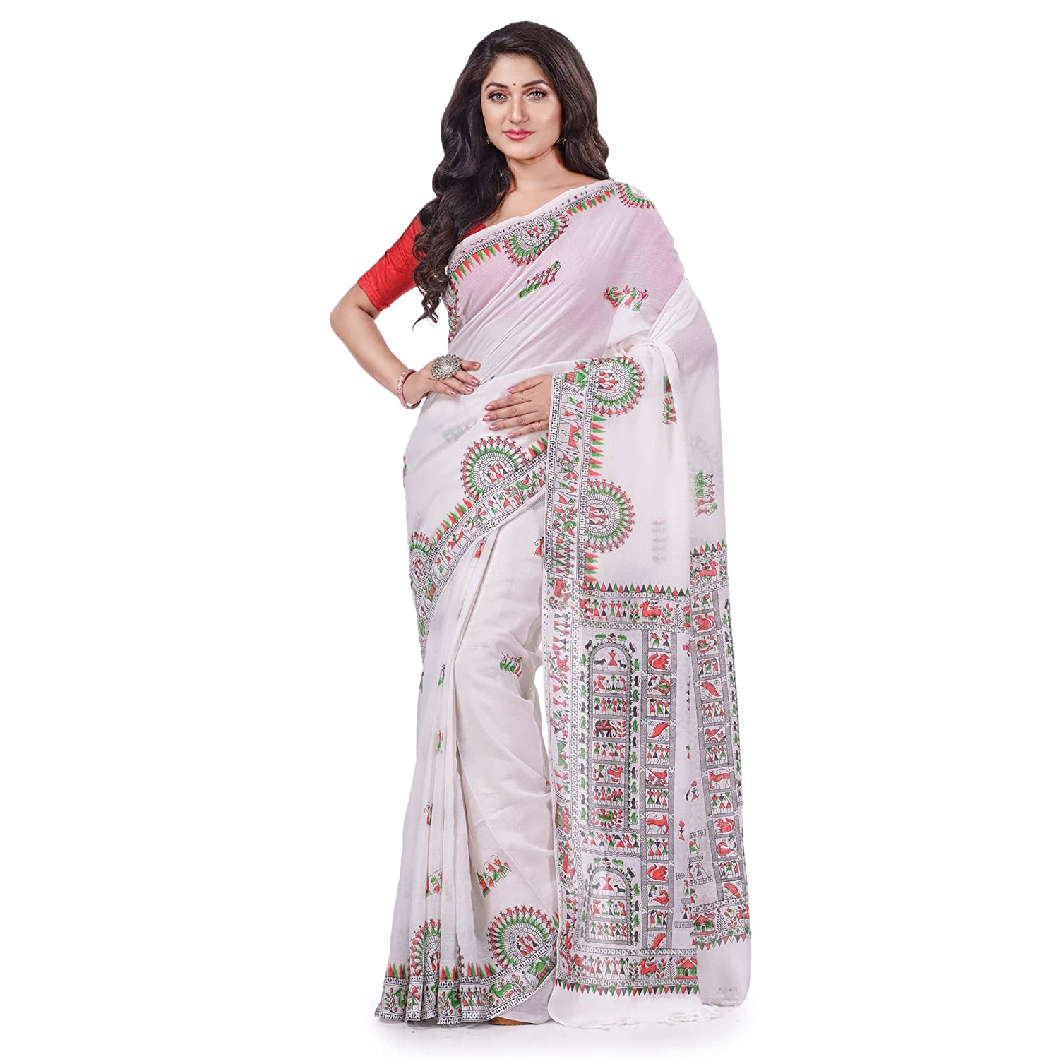 Desh Bidesh Women's Pure Cotton Tribal Art Warli Printed Designer Handloom Saree With Blouse Piece - Distacart