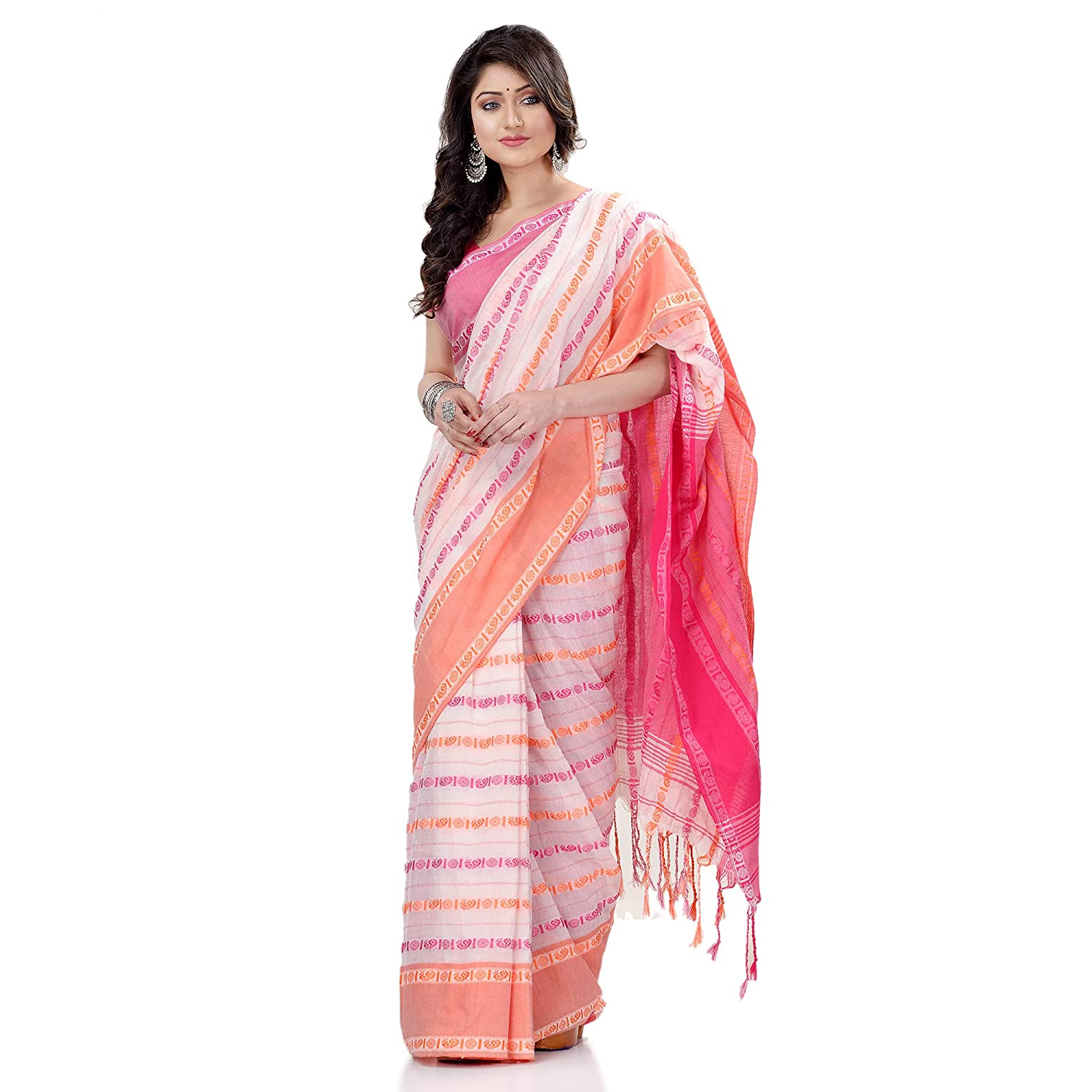 Desh Bidesh Women's Traditional Bengali Bengamuri Pure Handloom Cotton Saree With Blouse Piece - Distacart