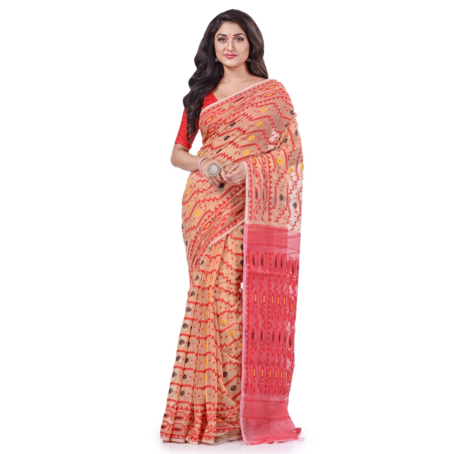 Desh Bidesh Women's Nakshakata Dhakai Jamdani Bengal Pure Handloom Cotton Saree Whole Body Design Without Blouse Piece - Distacart