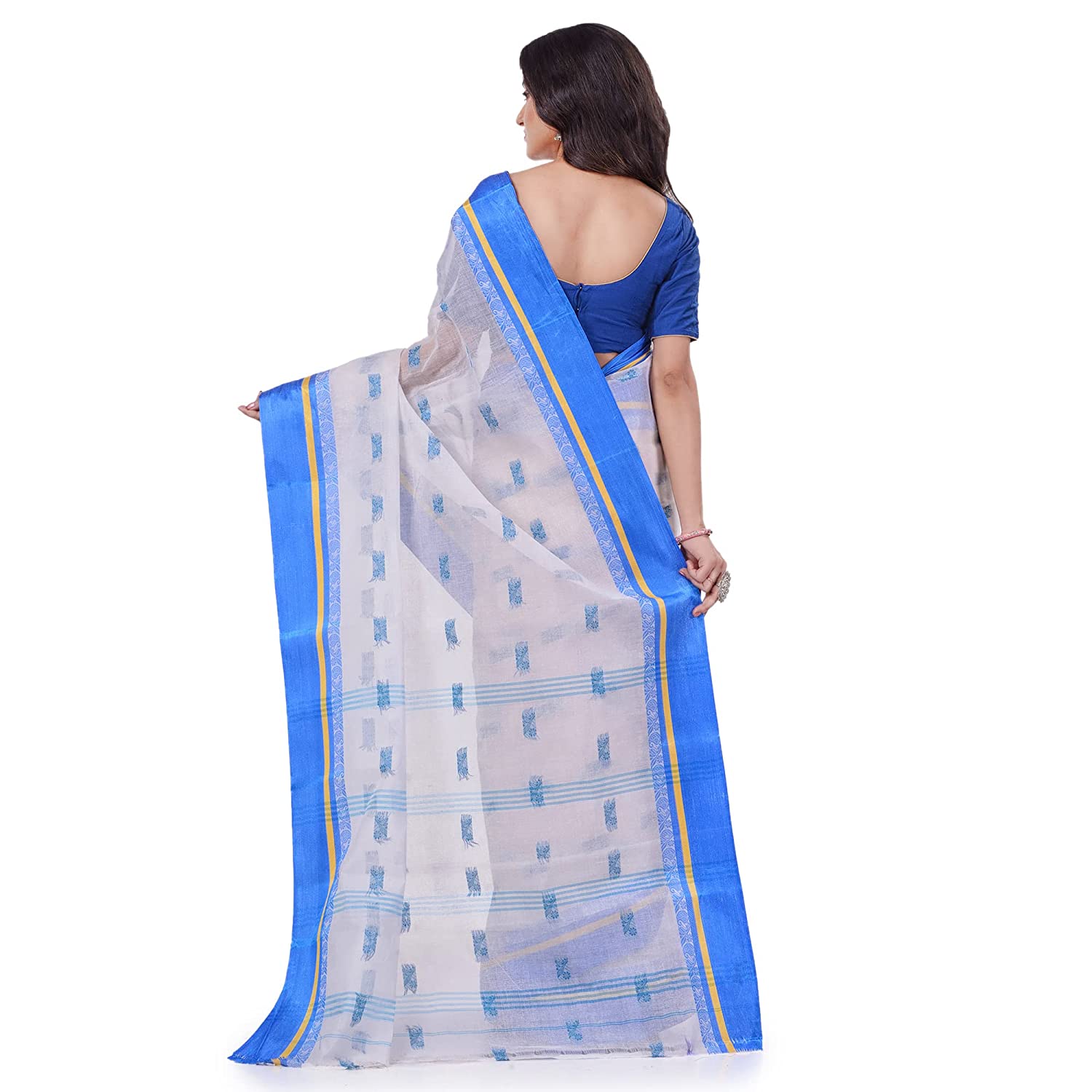 Desh Bidesh Women's Traditional Pure Handloom Cotton Saree Navarupa Velvet Par Design Without Blouse Piece - Distacart