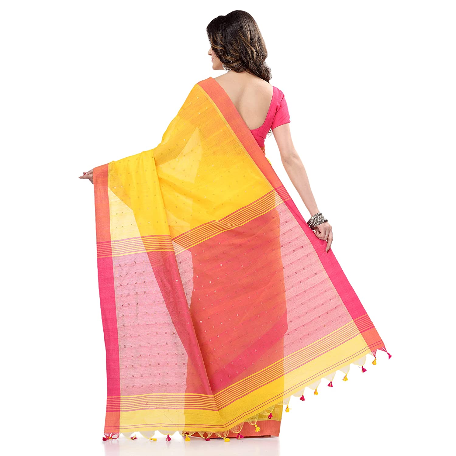 Desh Bidesh Women's Tant Silk Handloom Cotton Saree Sequence Work With Blouse Piece - Distacart