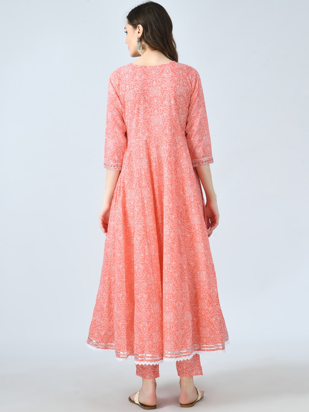 Kalini Women Peach-Coloured Bandhani Printed Empire Gotta Patti Kurta Set - Distacart