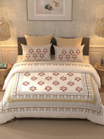 Thumbnail for BELLA CASA Grey & Maroon Printed 350 TC Cotton King Bedsheet With 2 Pillow Covers - Distacart