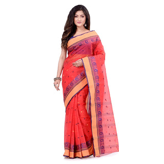 Desh Bidesh Women's Traditional Bengal Tant Woven Minakari Kolka Design Pure Handloom Cotton Saree Without Blouse Piece - Distacart