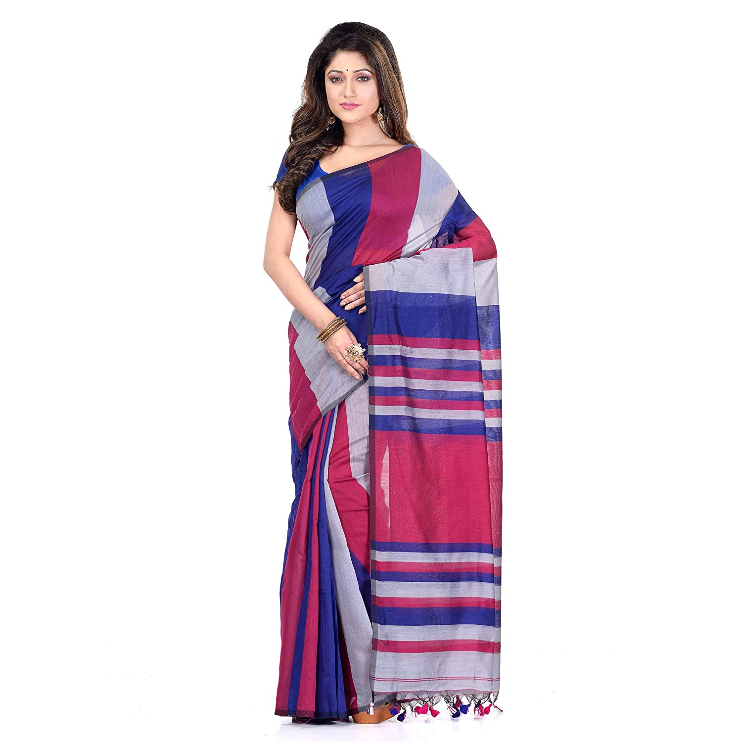 Desh Bidesh Women's Cotton Silk Bengal Half-Half Ghicha Handloom Woven Saree With Blouse Piece - Distacart