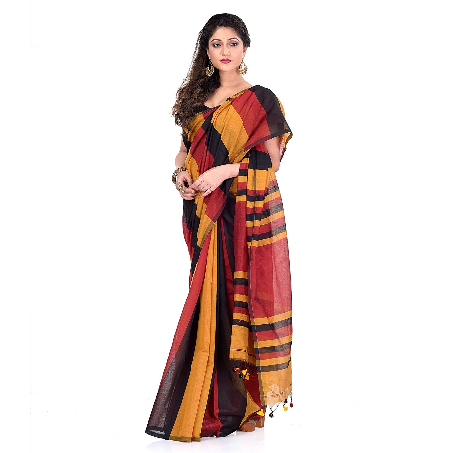 Desh Bidesh Women's Cotton Silk Bengal Half-Half Ghicha Handloom Woven Saree With Blouse Piece - Distacart