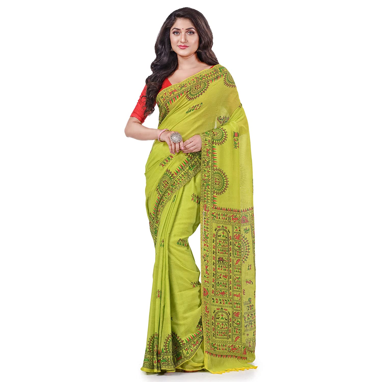 Desh Bidesh Women's Pure Cotton Tribal Art Warli Printed Designer Handloom Saree With Blouse Piece - Distacart