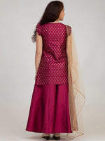 Thumbnail for NOZ2TOZ Burgundy Embroidered Kurta with Sharara & With Dupatta For Girls - Distacart