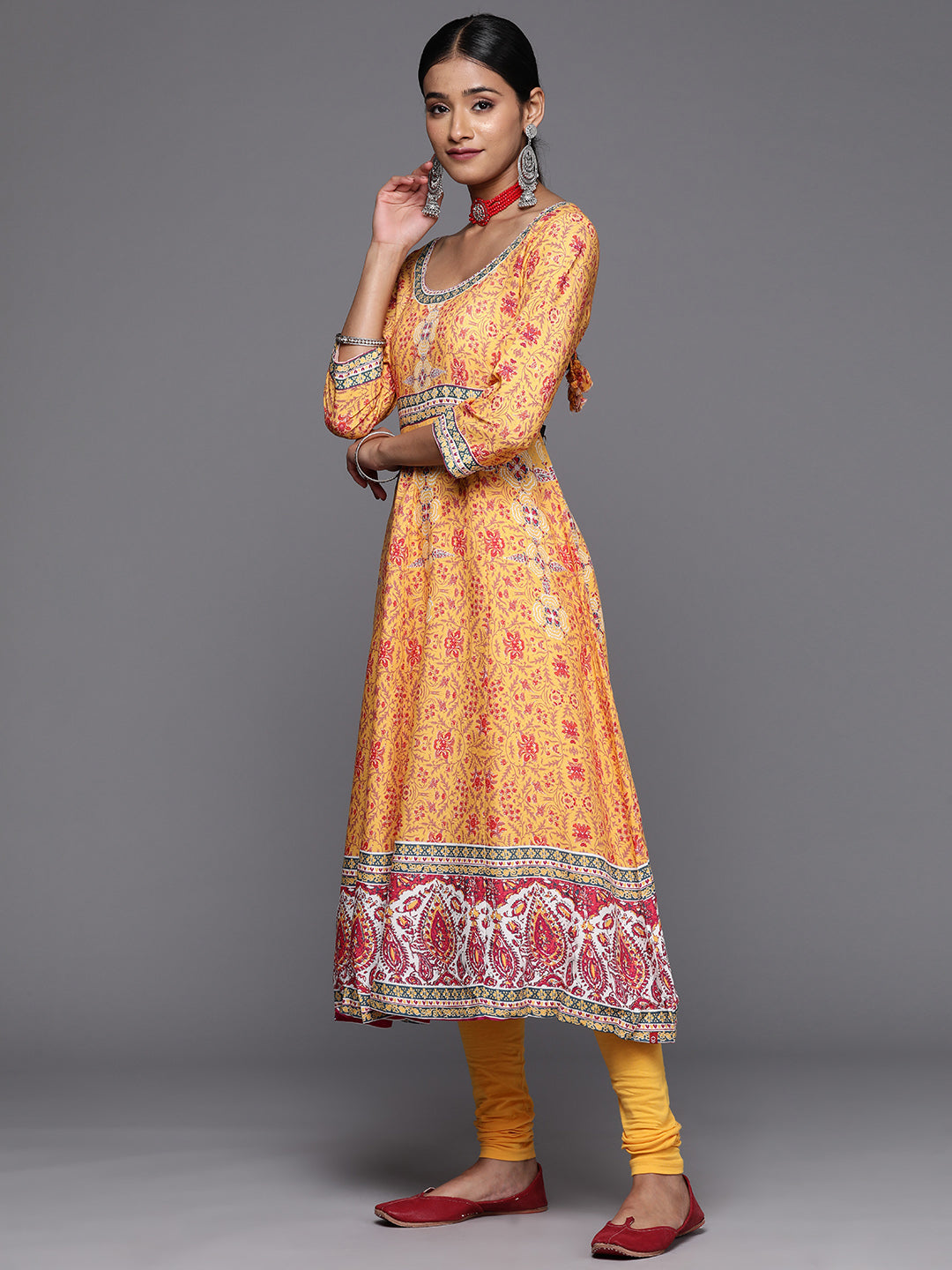 Biba Women Floral Print Anarkali Kurta with Churidar & Dupatta - Distacart