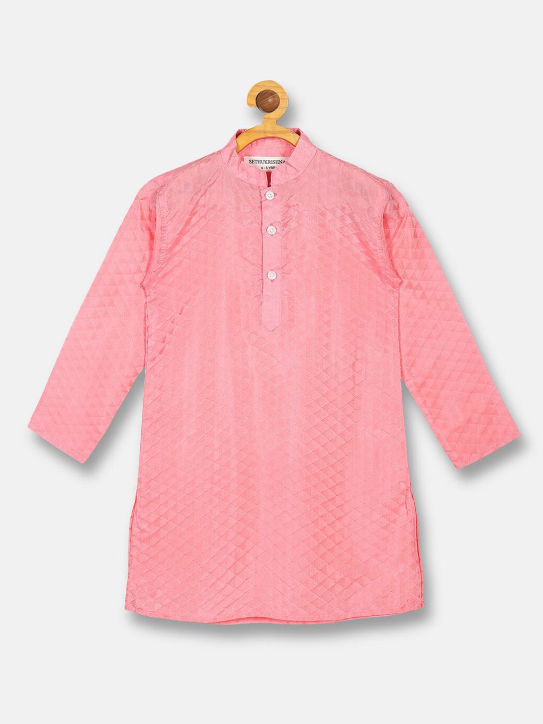 Sethukrishna Boys Pink Self Design Jacquard Art Silk Kurta with Pyjamas - Distacart