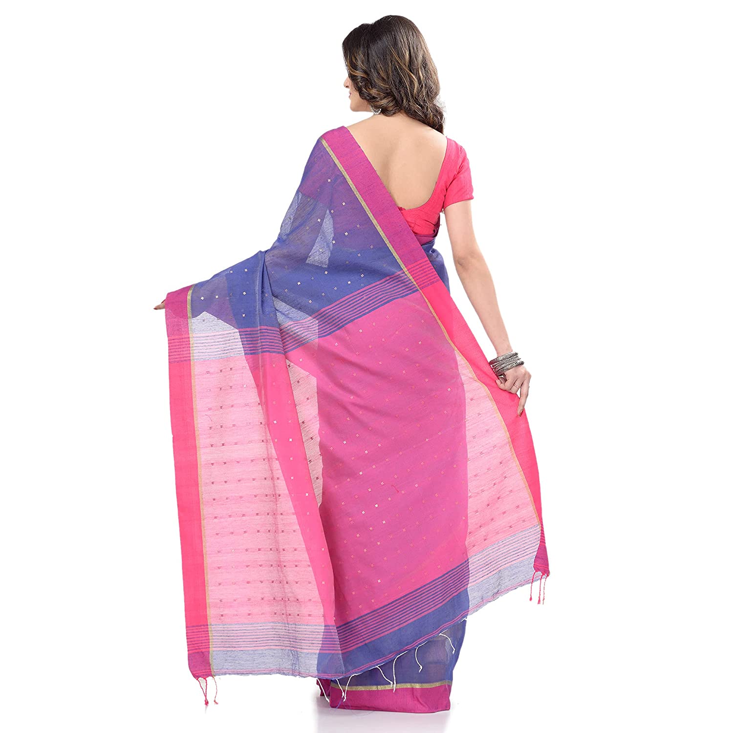 Desh Bidesh Women's Tant Silk Handloom Cotton Saree Sequence Work With Blouse Piece - Distacart