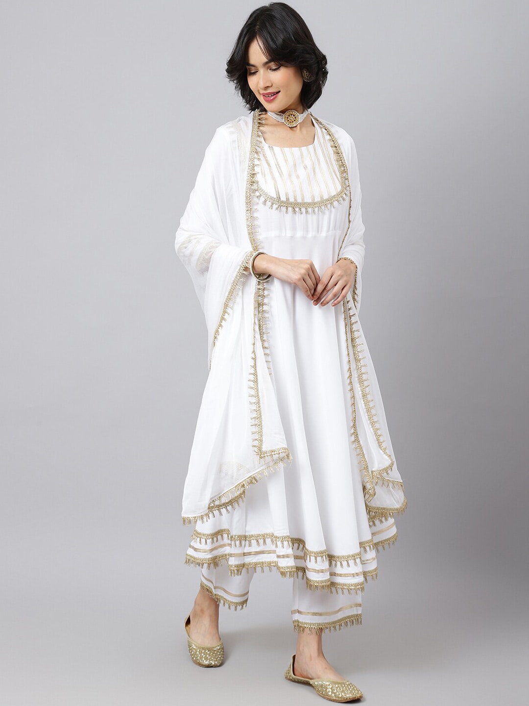 Khushal K Women White Yoke Design Kurta with Palazzos & With Dupatta - Distacart