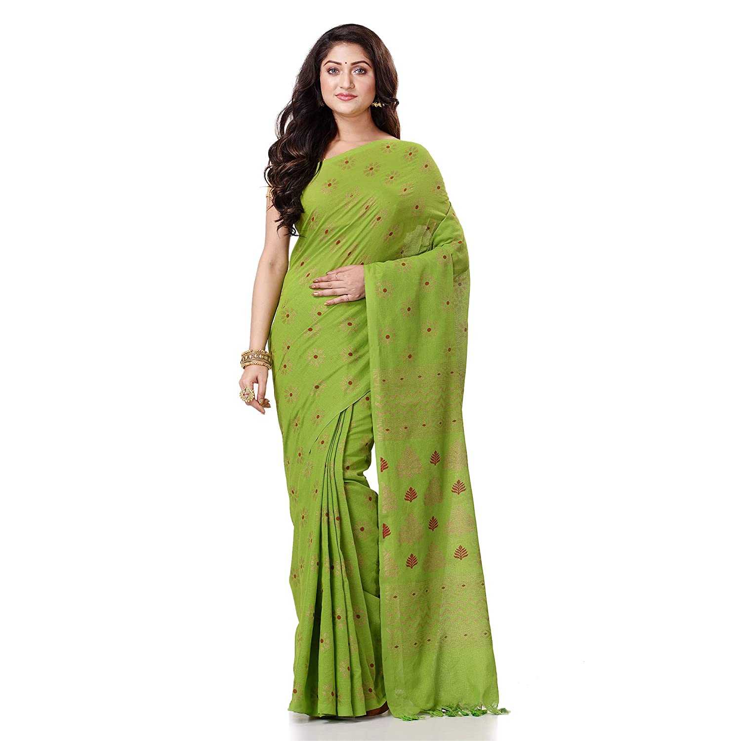 Desh Bidesh Bengal Cotton Women's Bengal Tant Abhra Fabric Design Pure Cotton Handloom Saree With Blouse Piece - Distacart