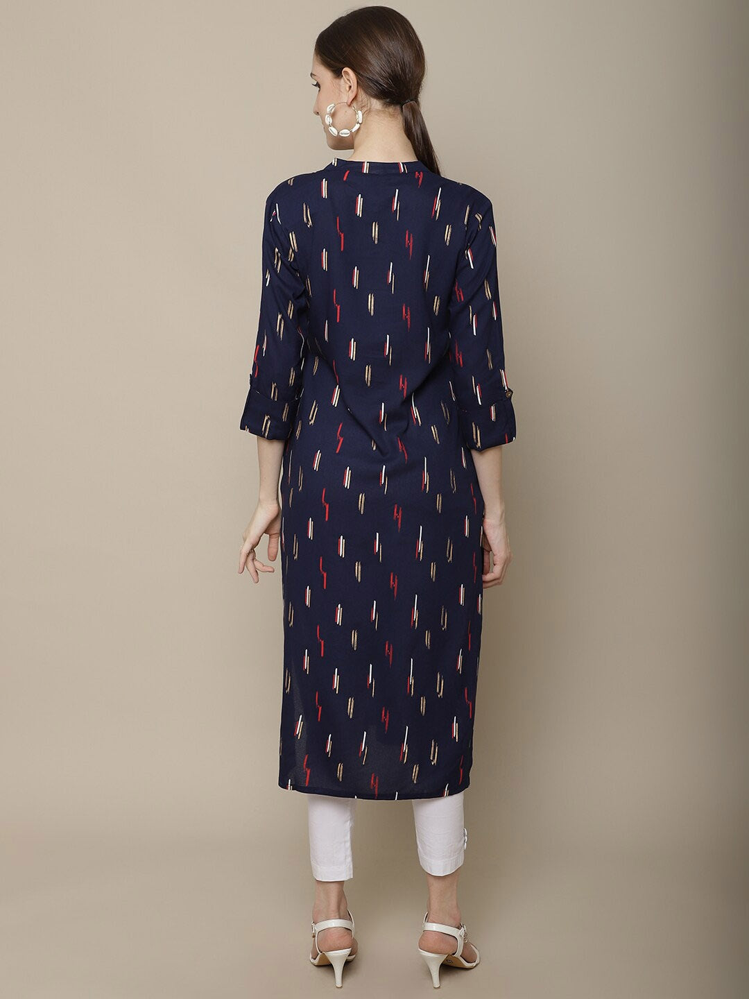 Sangria Women Navy Blue & Red Pure Cotton Geometric Printed Kurta - Distacart