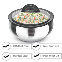 Thumbnail for Milton  Stainless Steel  Casserole with Glass Lid - Set of 3 - Distacart