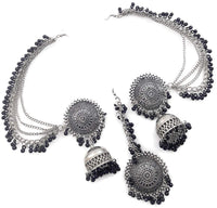 Thumbnail for Silver-Plated Alloy Silver Black Earrings With Hair Extension - The Pari - Distacart