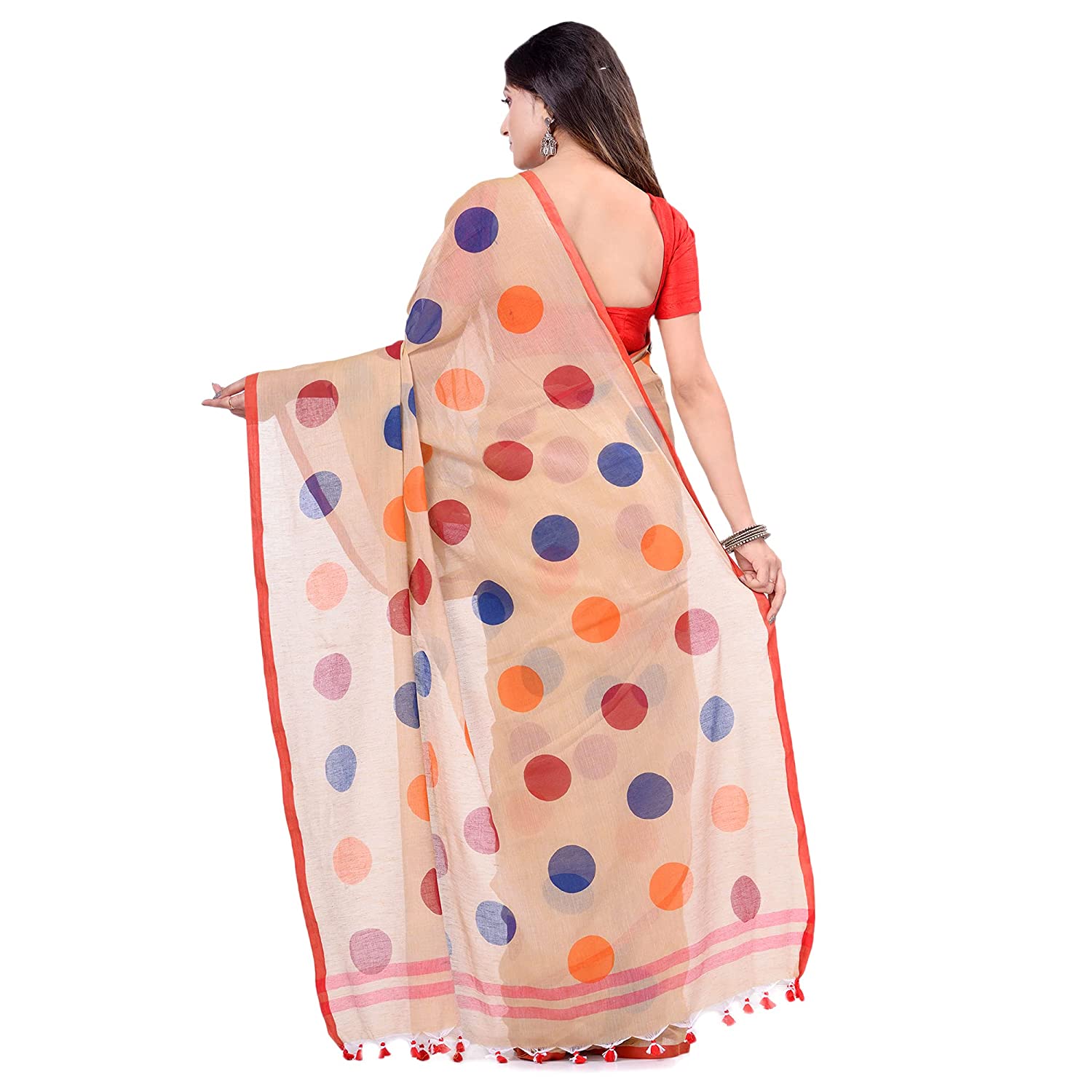 Desh Bidesh Esh Bidesh Women's Moon Folka Design Malmal Bengal Handloom Pure Cotton Saree Without Blouse Piece - Distacart