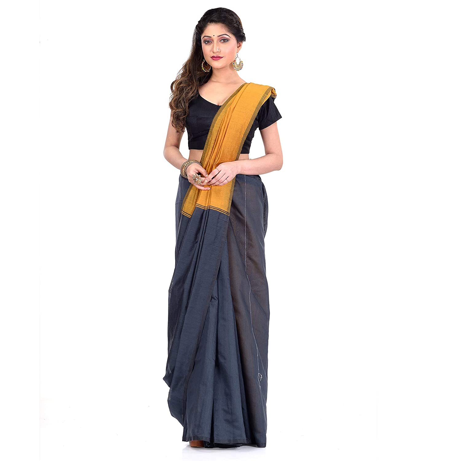 Desh Bidesh Women's Cotton Silk Bengal Half-Half Ghicha Handloom Woven Saree With Blouse Piece - Distacart
