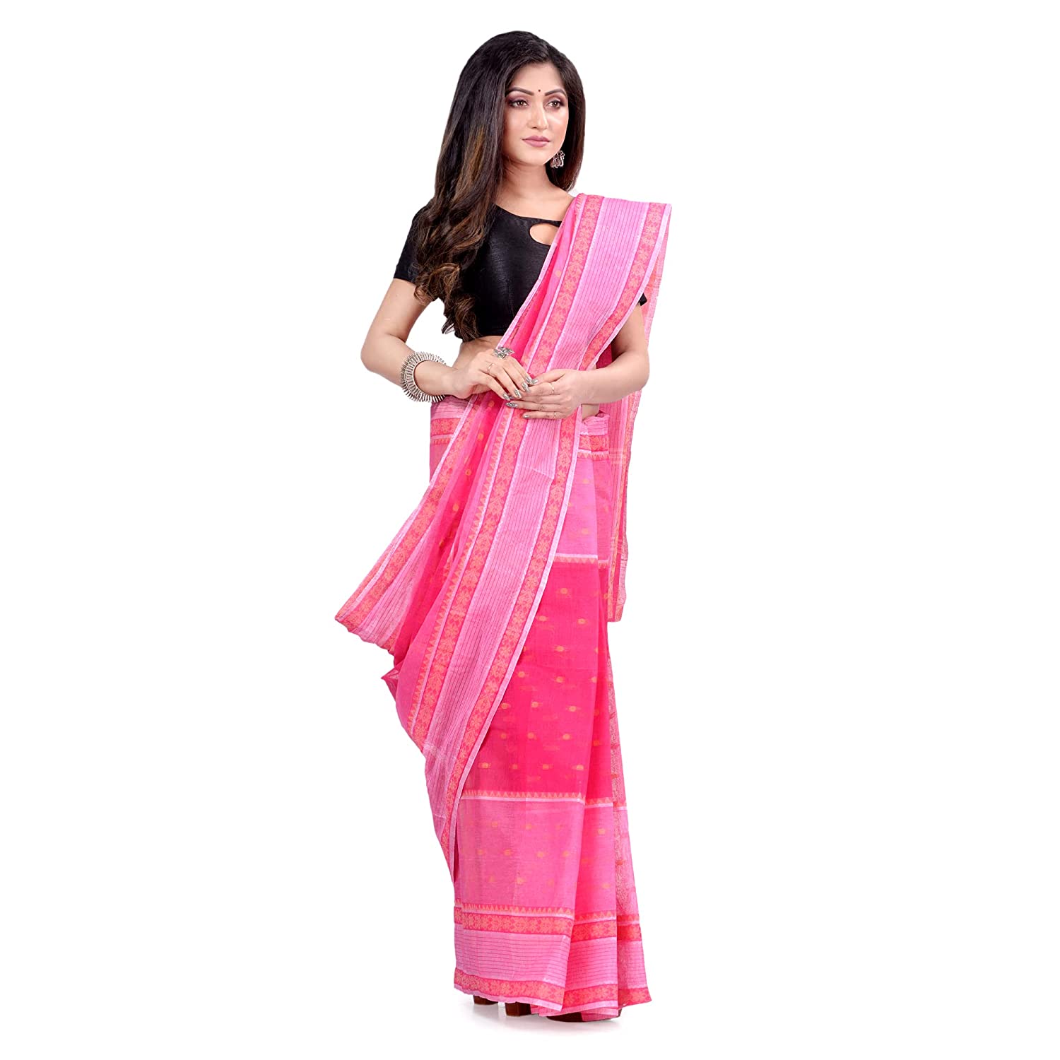 Desh Bidesh Women's Bengal Tant Devdas Design Pure Handloom Cotton Saree Without Blouse Piece - Distacart
