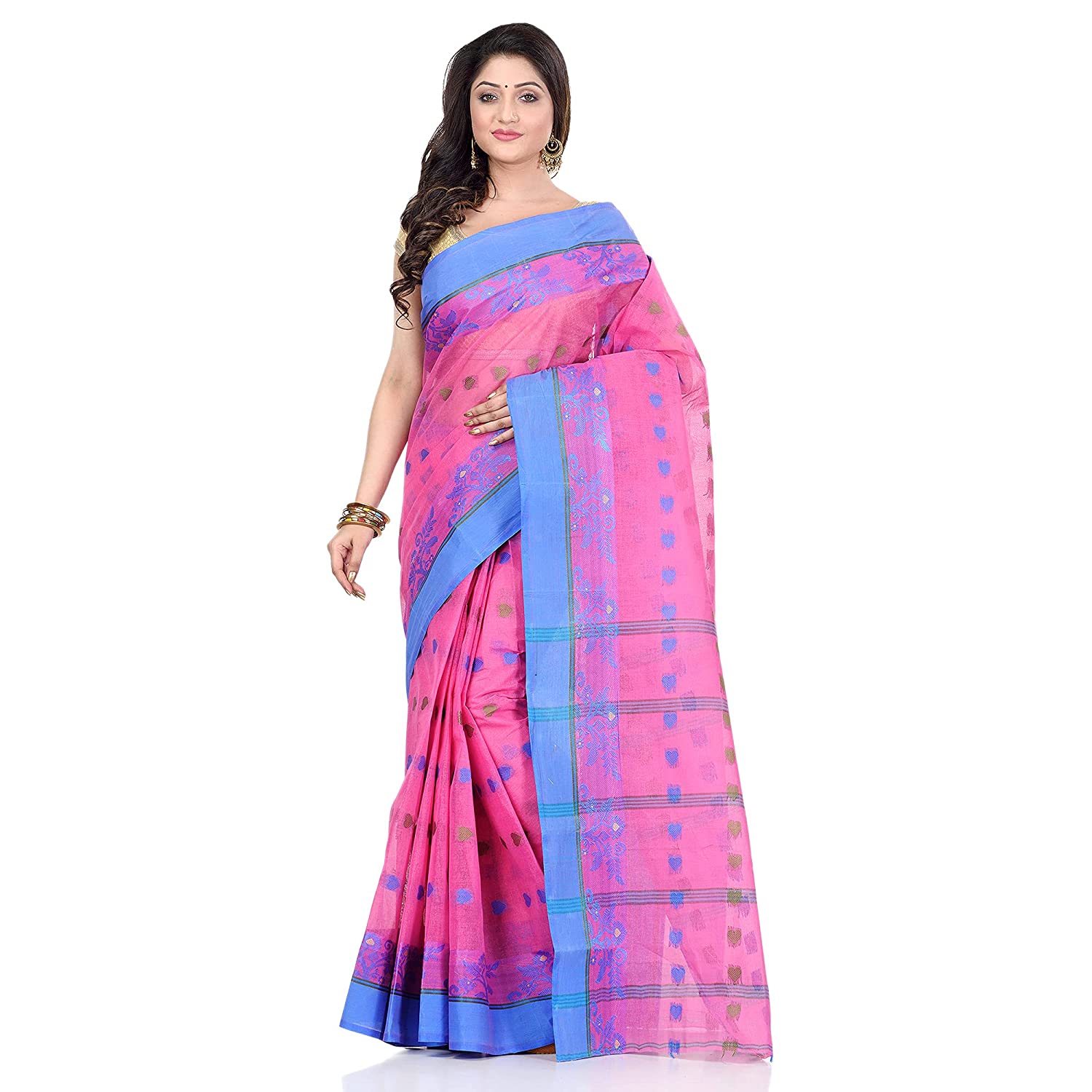 Desh Bidesh Women's Traditional Bengal Tant Woven Ranisaheba Design Pure Handloom Cotton Saree Without Blouse piece - Distacart
