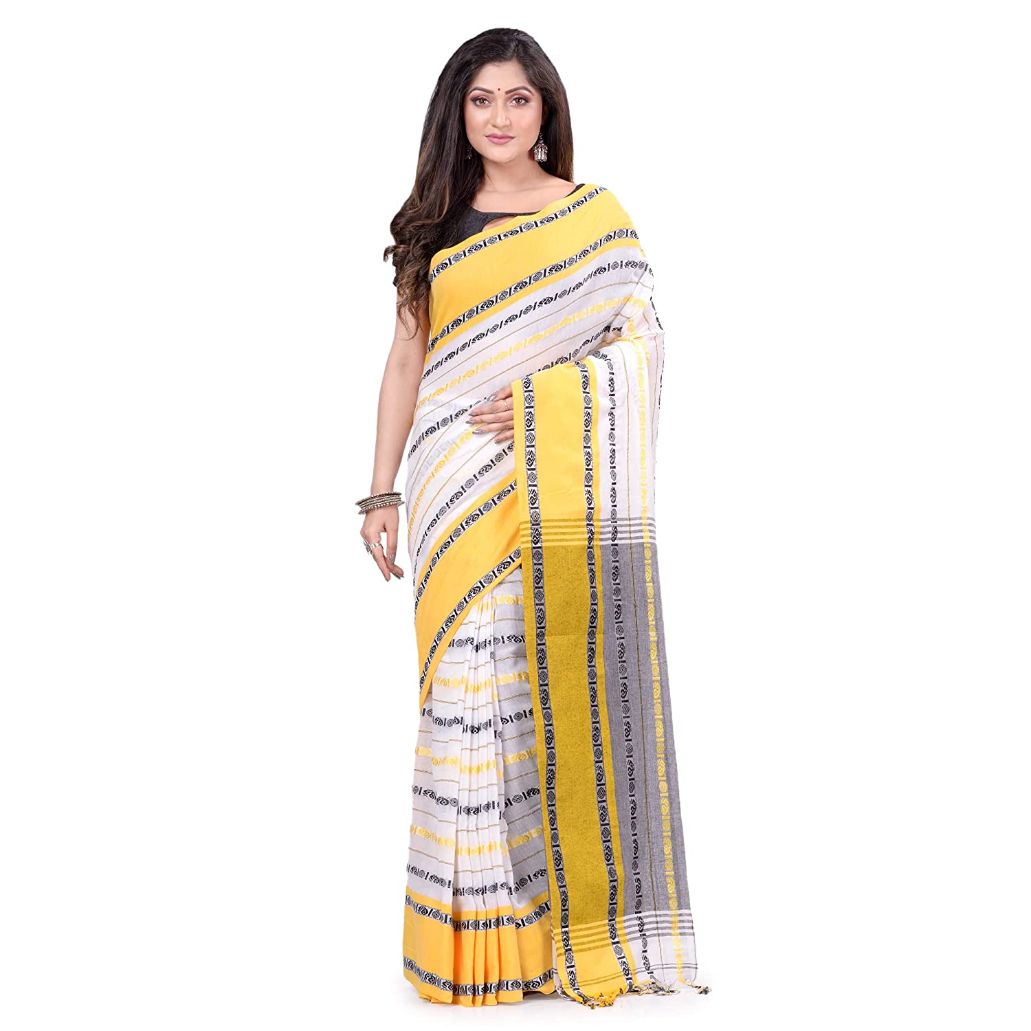 Desh Bidesh Women's Traditional Bengali Bengamuri Pure Handloom Cotton Saree With Blouse Piece - Distacart
