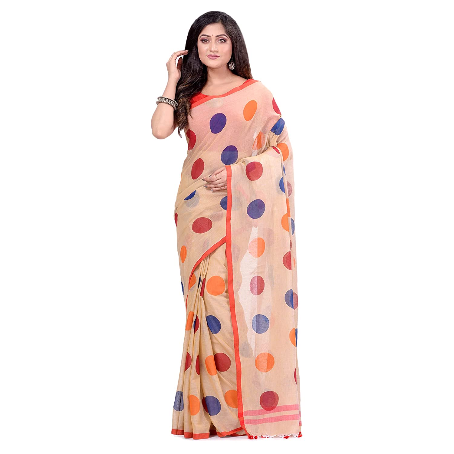 Desh Bidesh Esh Bidesh Women's Moon Folka Design Malmal Bengal Handloom Pure Cotton Saree Without Blouse Piece - Distacart