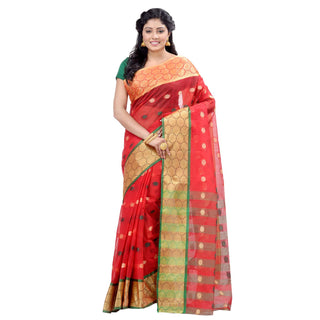 Desh Bidesh Women's Pure Cotton Traditional Bengal Handloom Tant Ganga Jamuna Design Saree Without Blouse Piece - Distacart