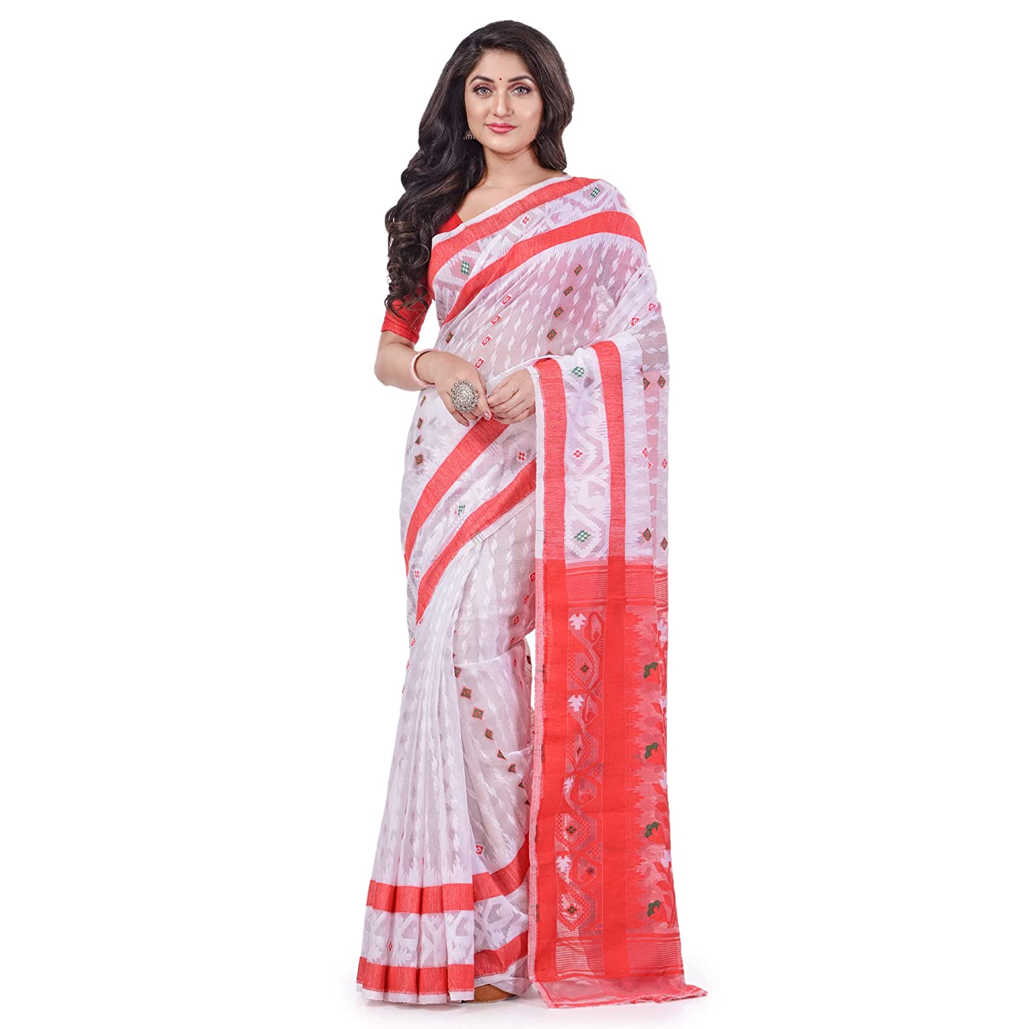 Desh Bidesh Women's Oporajita Design Dhakai Jamdani Bengal Pure Cotton Saree Whole Body Design Without Blouse Piece - Distacart