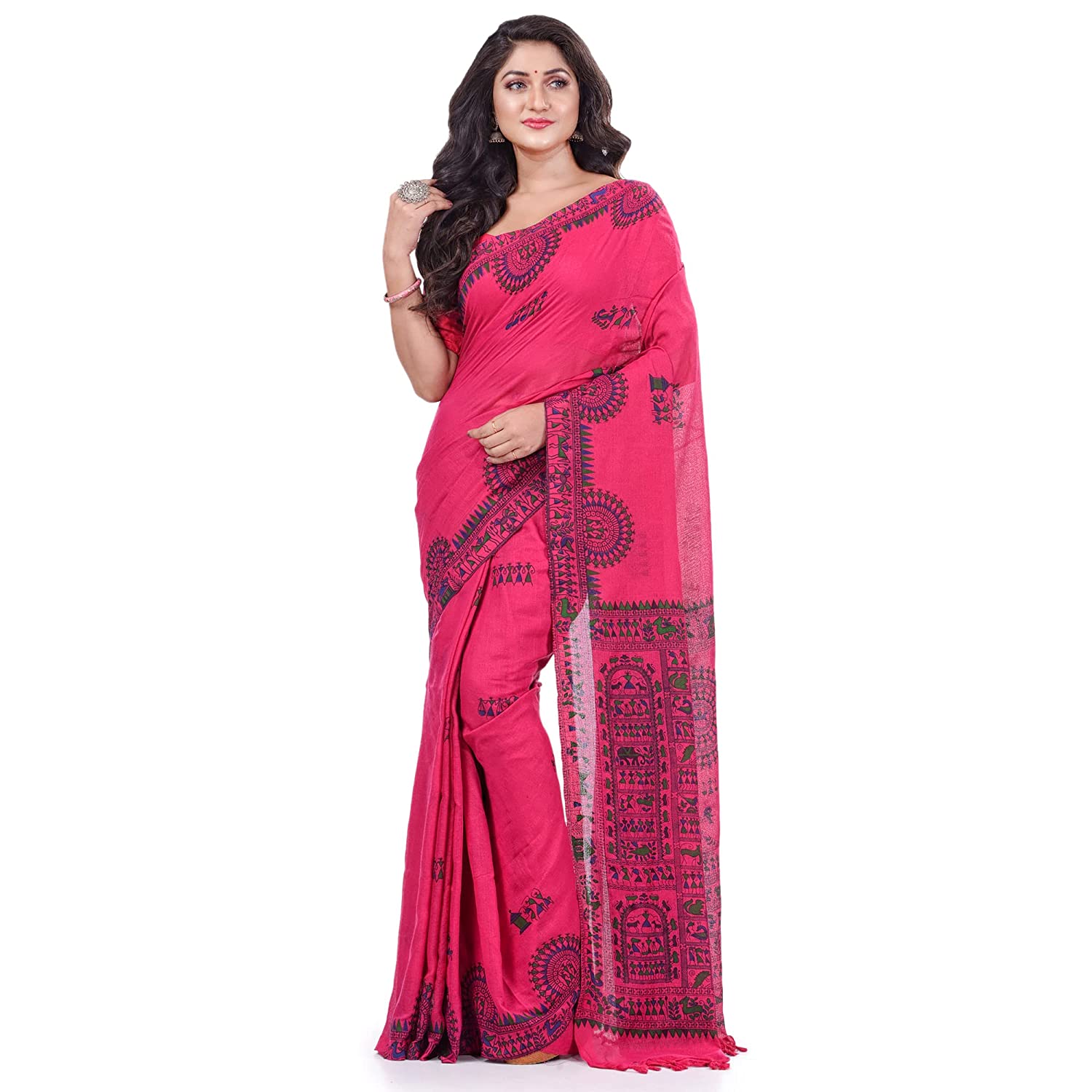 Desh Bidesh Women's Pure Cotton Tribal Art Warli Printed Designer Handloom Saree With Blouse Piece - Distacart