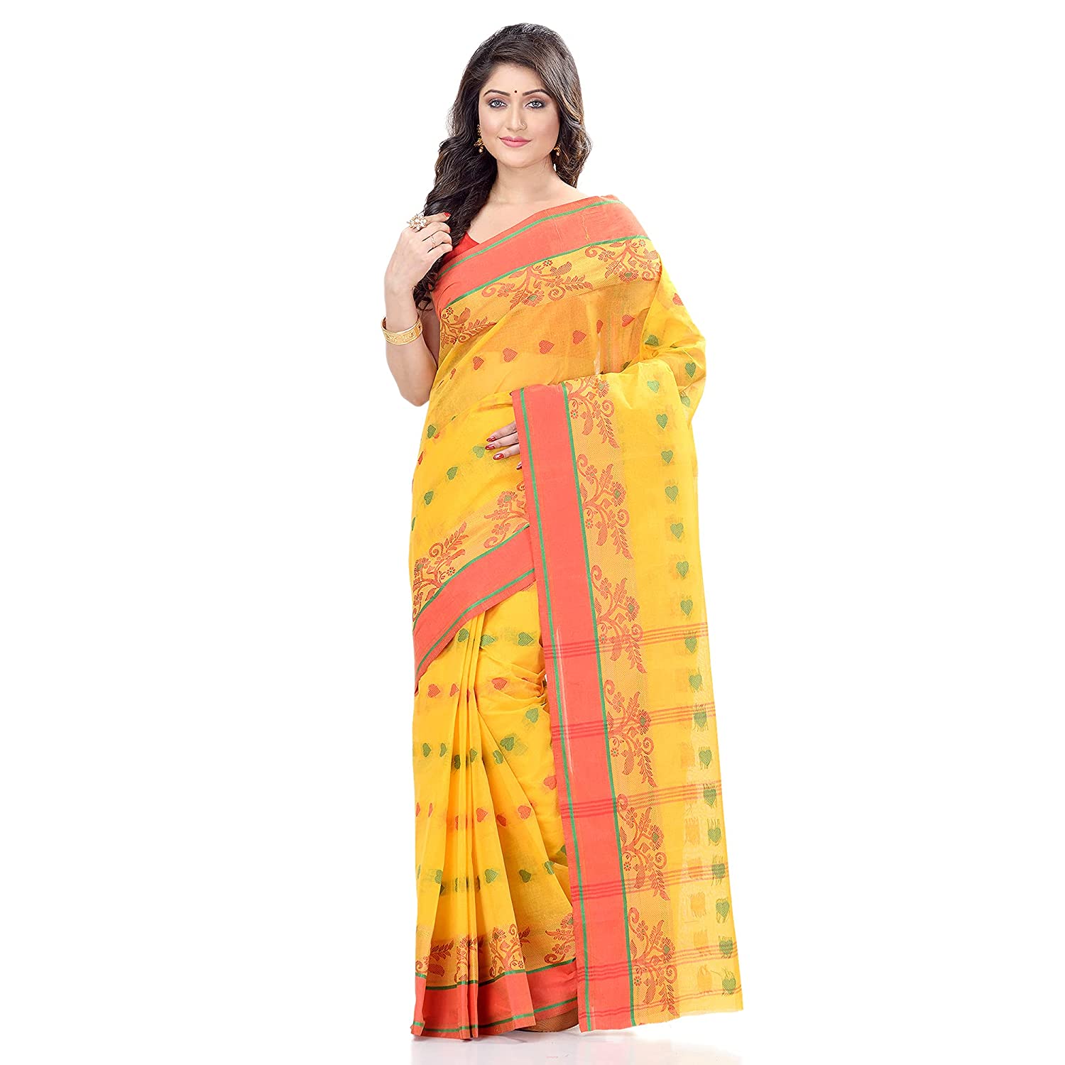 Desh Bidesh Women's Traditional Bengal Tant Woven Ranisaheba Design Pure Handloom Cotton Saree Without Blouse Piece - Distacart