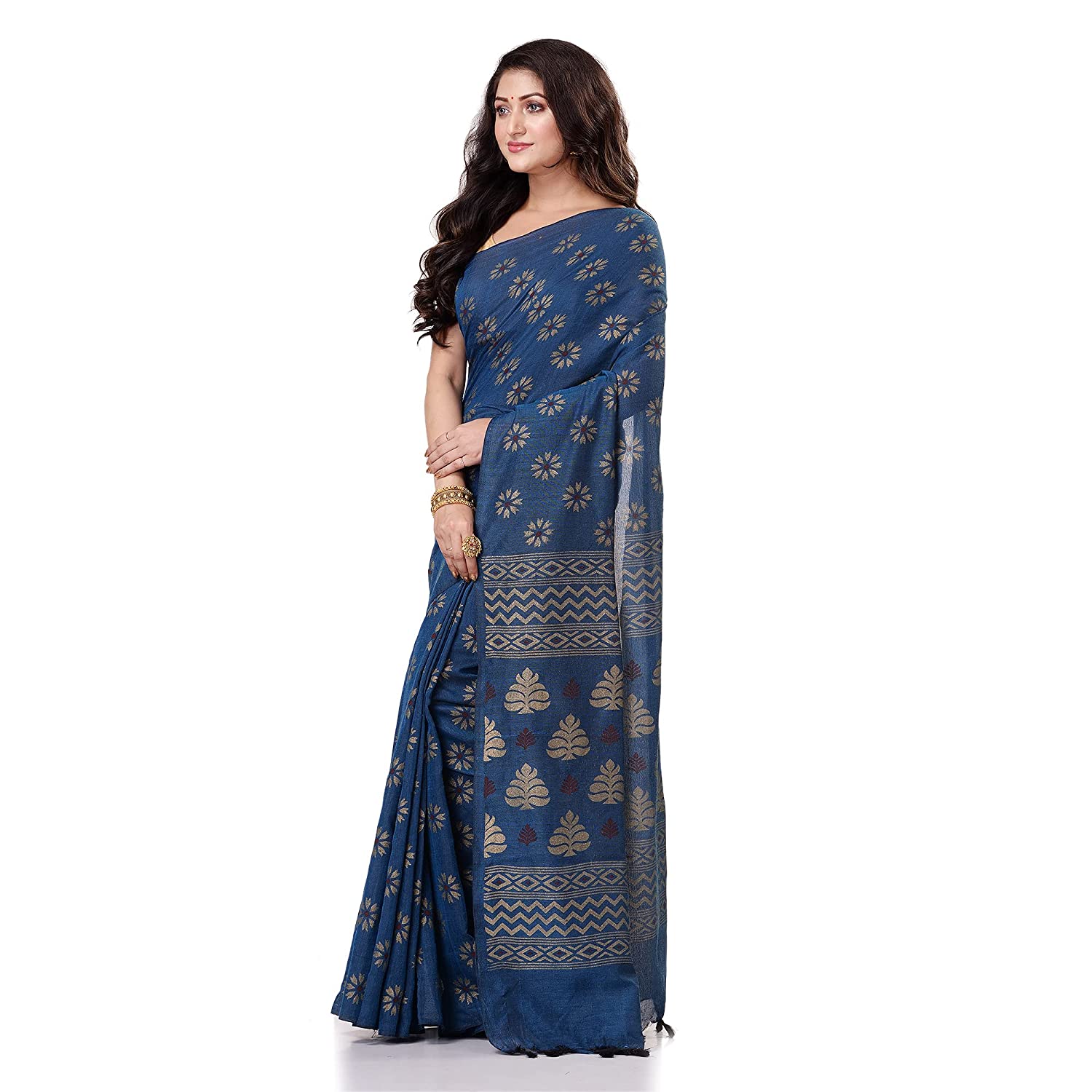 Desh Bidesh Bengal Cotton Women's Bengal Tant Abhra Fabric Design Pure Cotton Handloom Saree With Blouse Piece - Distacart