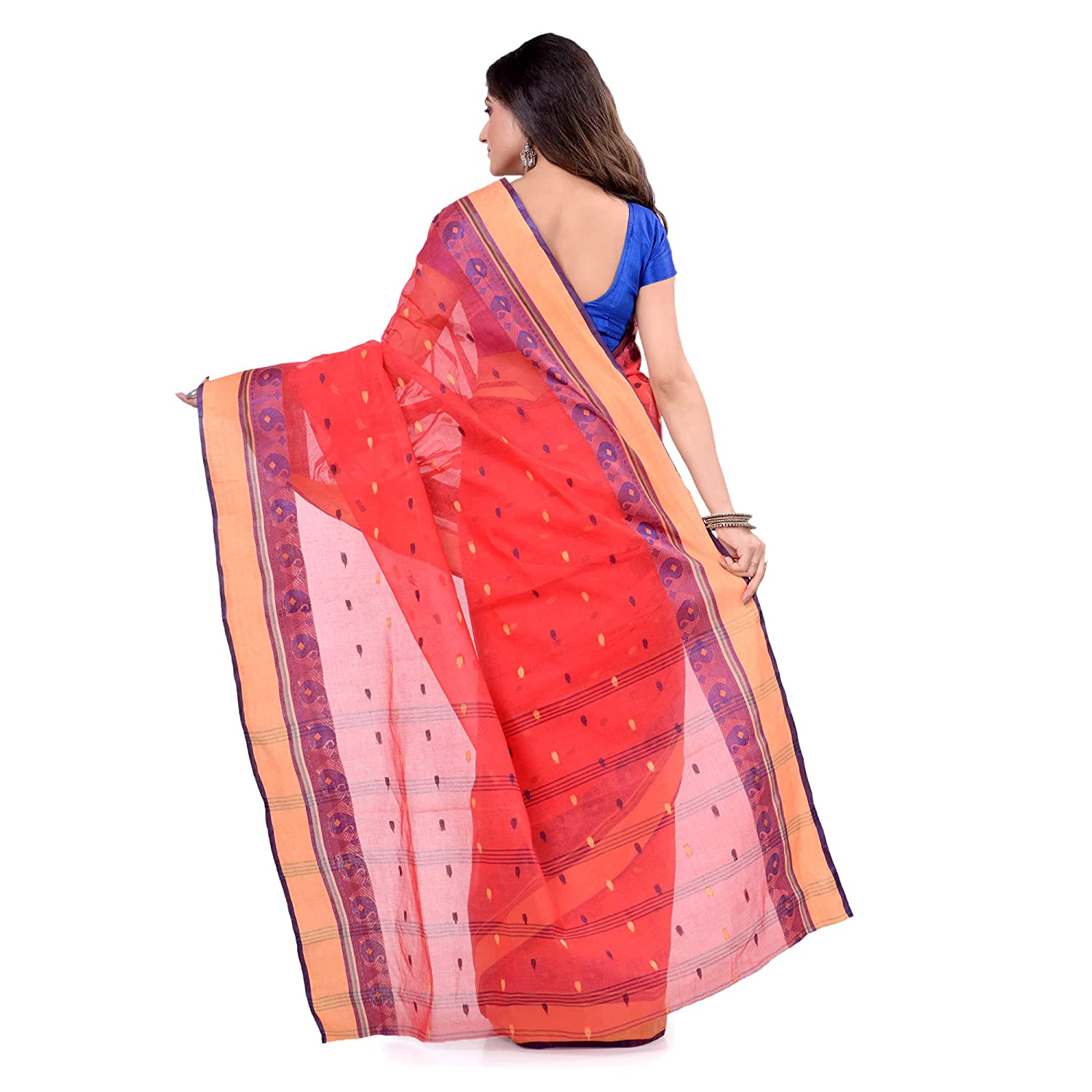 Desh Bidesh Women's Traditional Bengal Tant Woven Minakari Kolka Design Pure Handloom Cotton Saree Without Blouse Piece - Distacart