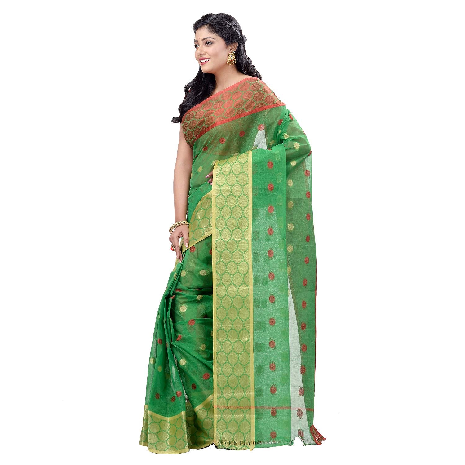 Desh Bidesh Women's Pure Cotton Traditional Handloom Ganga Jamuna Zori Design Bengal Tant Saree Without Blouse Pcs - Distacart