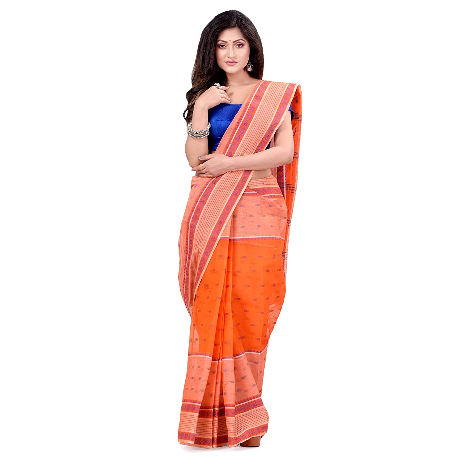 Desh Bidesh Women's Bengal Tant Devdas Design Pure Handloom Cotton Saree Without Blouse Piece - Distacart