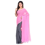 Thumbnail for Desh Bidesh Bengal Cotton Tant Women's Bengal Half Half Ghicha Handloom Cotton Silk Saree With Blouse Piece (Pink Black ) - Distacart