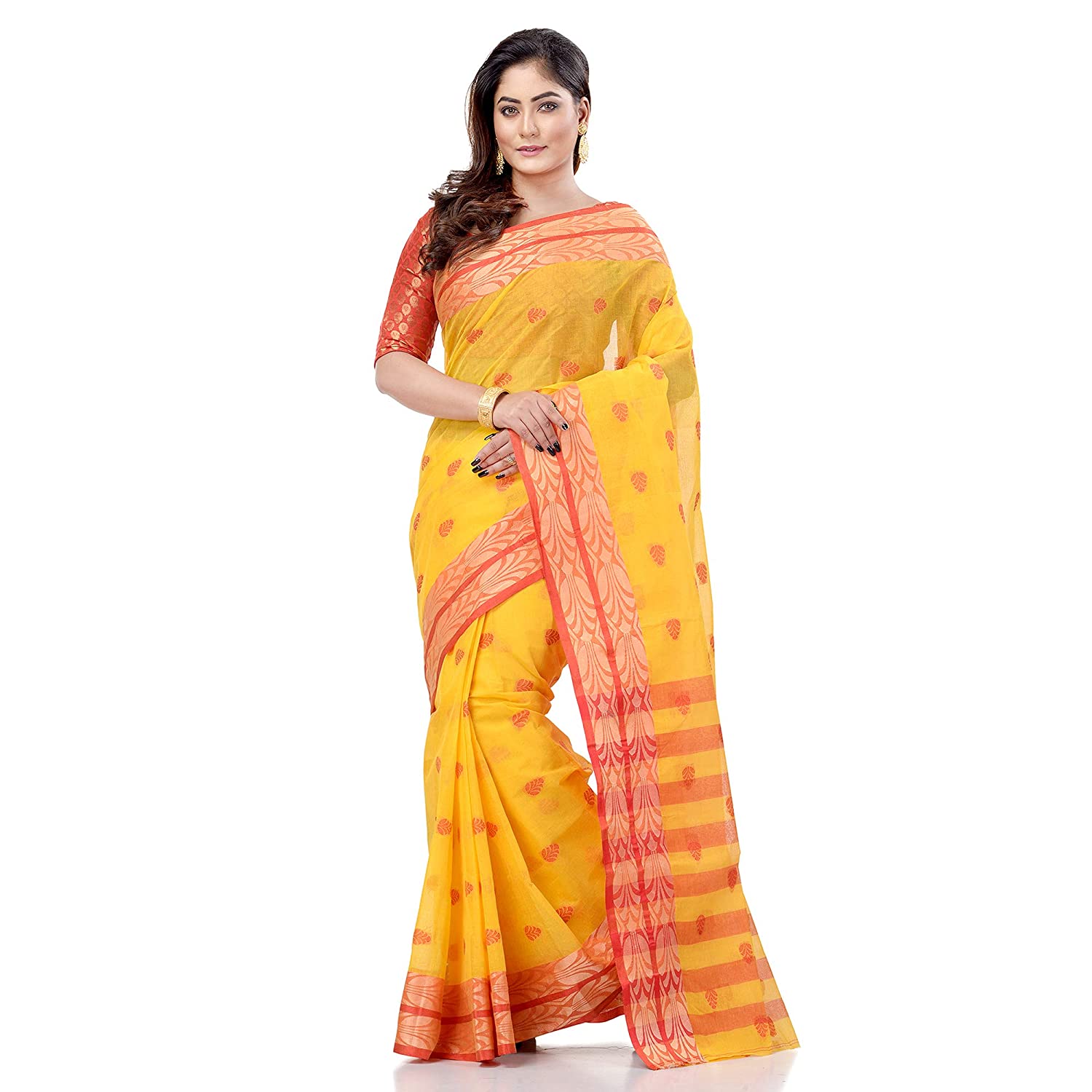 Desh Bidesh Bengal Cotton Women's Bengal Tant Woven Potrobinnas Design Pure Handloom Cotton Saree Without Blouse Piece - Distacart