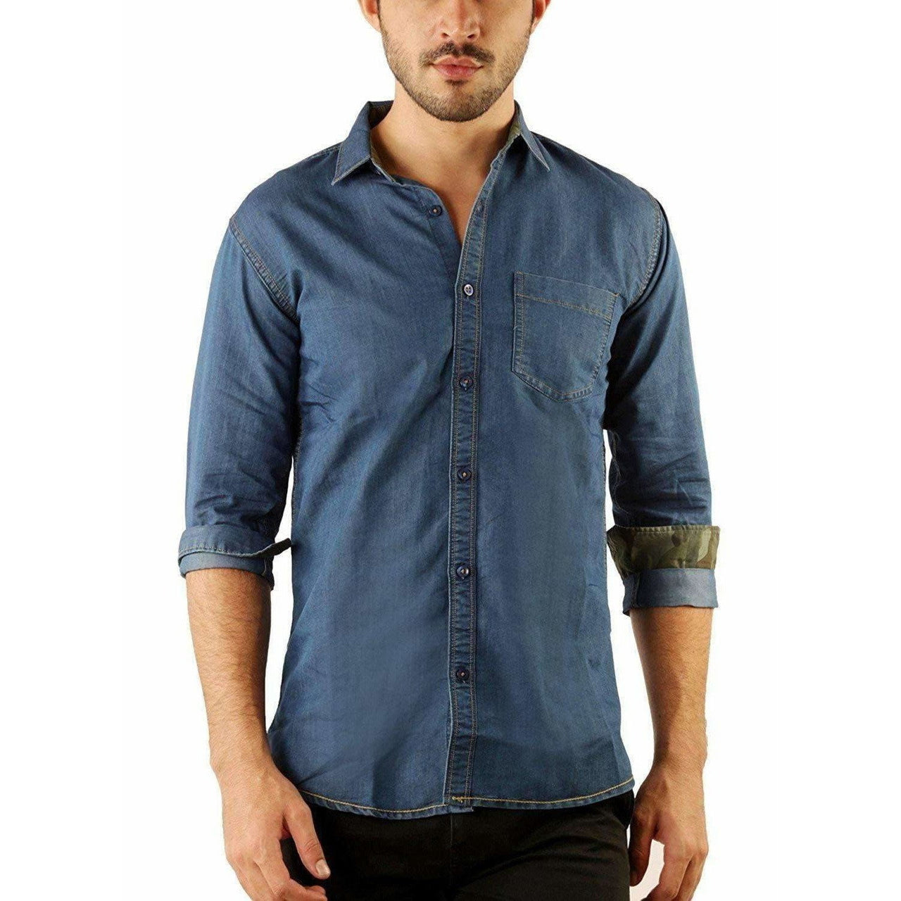 Men's Denim Full Sleeve Casual Shirt Dark Blue Color - Distacart